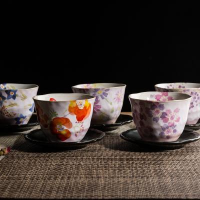 日本原产AITO美浓烧陶瓷茶杯托茶具5件 【抚松庵系列】彩色