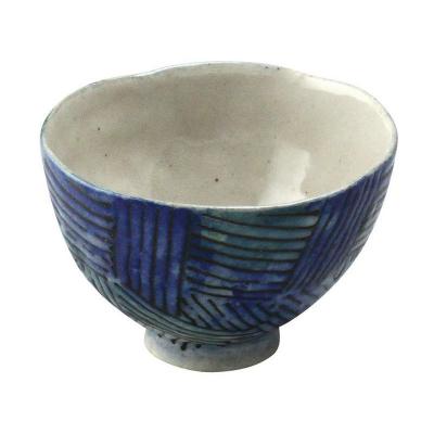 日本AITO手作陶瓷小圆碗汤面碗 【濑户烧手工网纹】深蓝