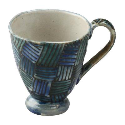日本AITO陶瓷手工马克杯茶水杯 【濑户烧手工网纹】深蓝