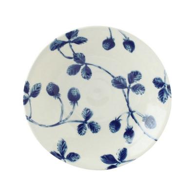 日本AITO美浓烧陶瓷碗浅口碗 【Botamical系列】草莓图案蓝白