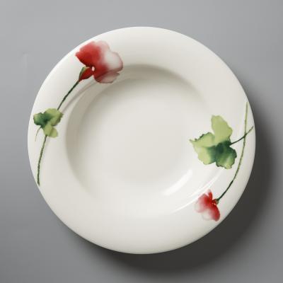 德国原产Seltmann Weiden陶瓷汤碗汤盘  绿叶红花系列23cm