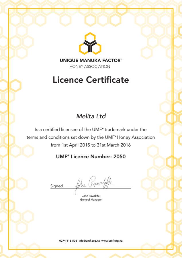 Melita蜂蜜UMF证书