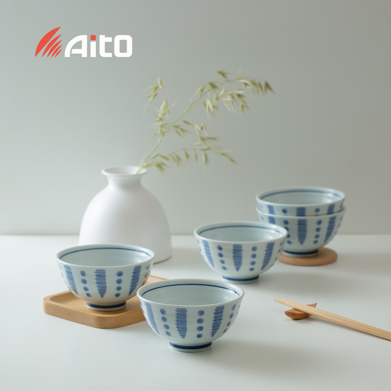 日本原产AITO美浓烧餐具日式餐碗 【和蓝】礼盒五件套