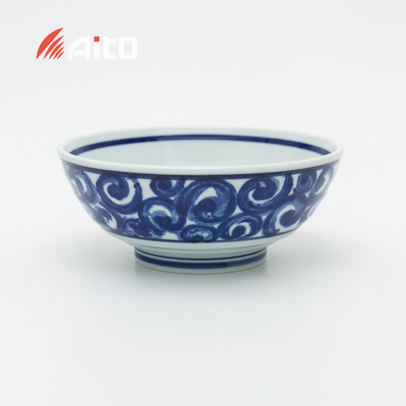 日本原产AITO美浓烧 陶瓷涡唐草日式大面钵蓝色