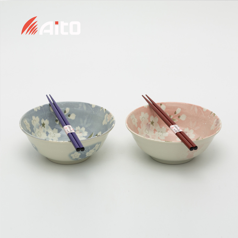日本原产AITO美浓烧陶瓷餐碗组合4件套 【宇野千代樱吹雪】
