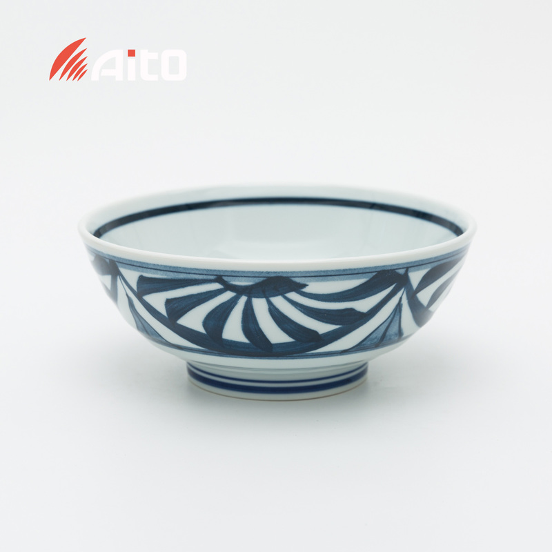 日本原产Aito美浓烧陶瓷 风车日式大面钵蓝色