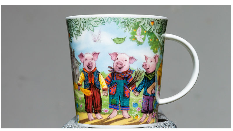 英国丹侬Dunoon骨瓷水杯马克杯茶杯三只小猪水杯正面图案