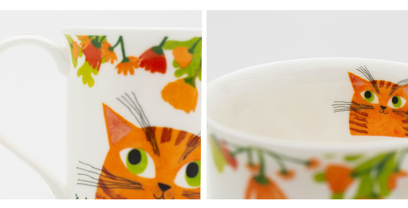 英国DUNOON丹侬骨瓷杯马克杯灵动的猫咪茶杯细节图案